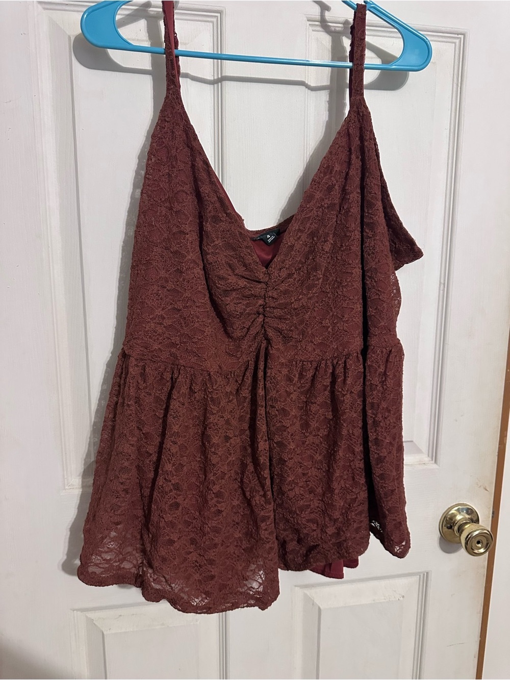 Torrid Lace V-Neck Spaghetti Strap peplum Tank Top in Rust